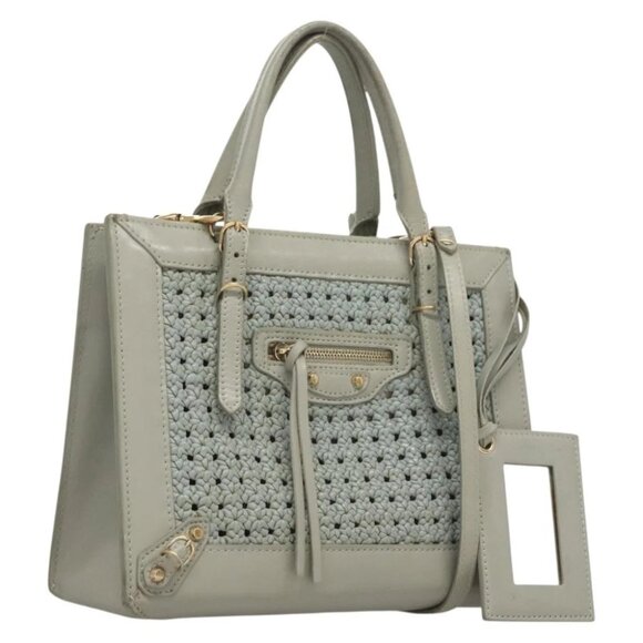BALENCIAGA Hand Bag Leather 2way Gray Gold - Picture 1 of 15